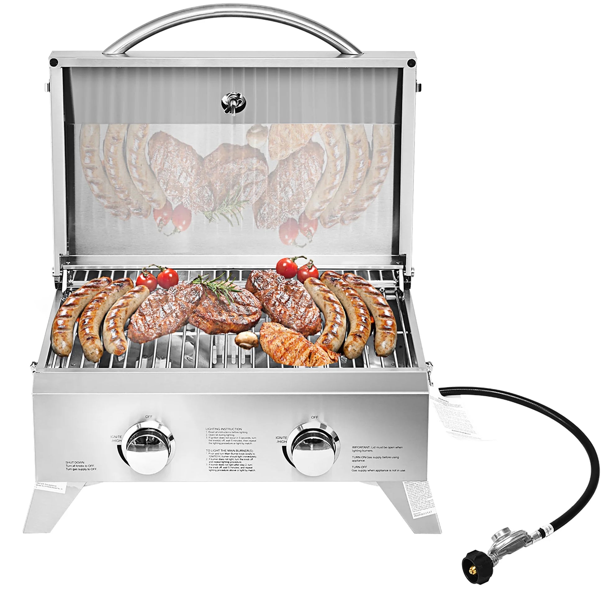 20,000 BTU Stainless Steel Propane Grill for Outdoor Camping, Picnics, Tailgating, Sliver