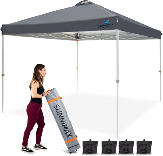 Canopy Tent,10X10 Pop up Canopy Tents for Parties,Portable Folding Tailgate Tent with Waterproof Roof, Roller Bag,Bonus 4 Sand Bags(10X10Ft,Dark Grey)