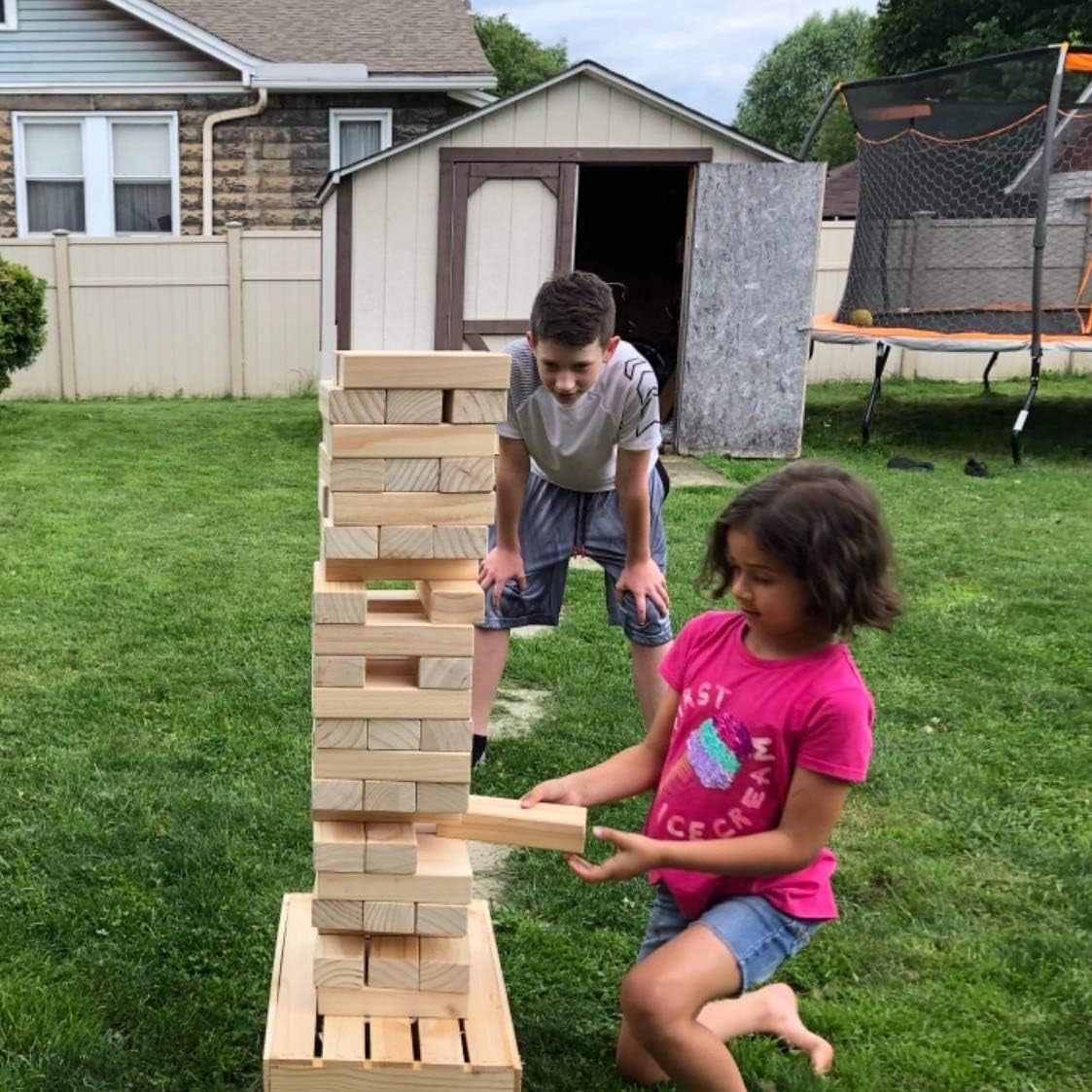 Giant Tumble Tower, Pine Wooden Topple Game Classic Block Stacking for Kids/Adults/Family, 54 PCS (Stack from 1.77Ft to over 4Ft)