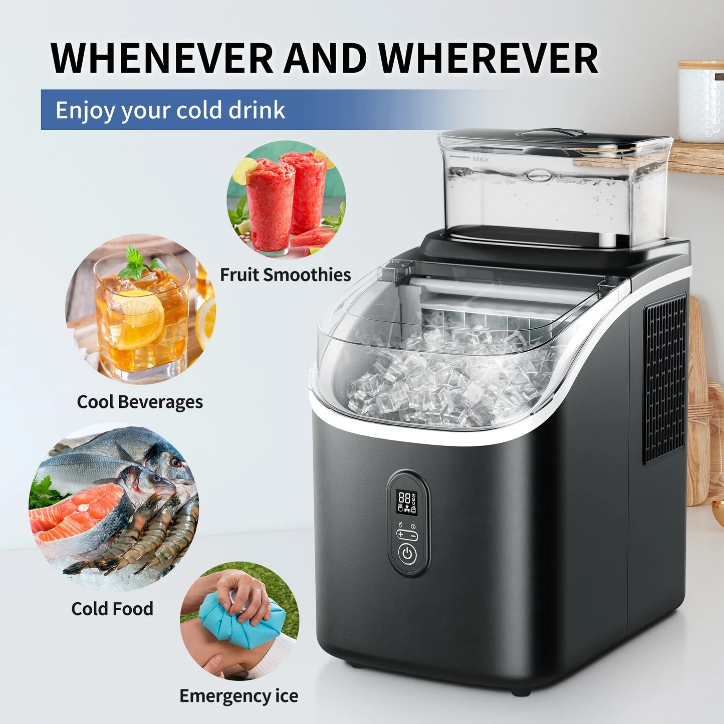 45Lbs/Day Portable Ice Cube Maker Machine Countertop, 2 Ways to Add Water, 14.17 in W, 14.76 in H