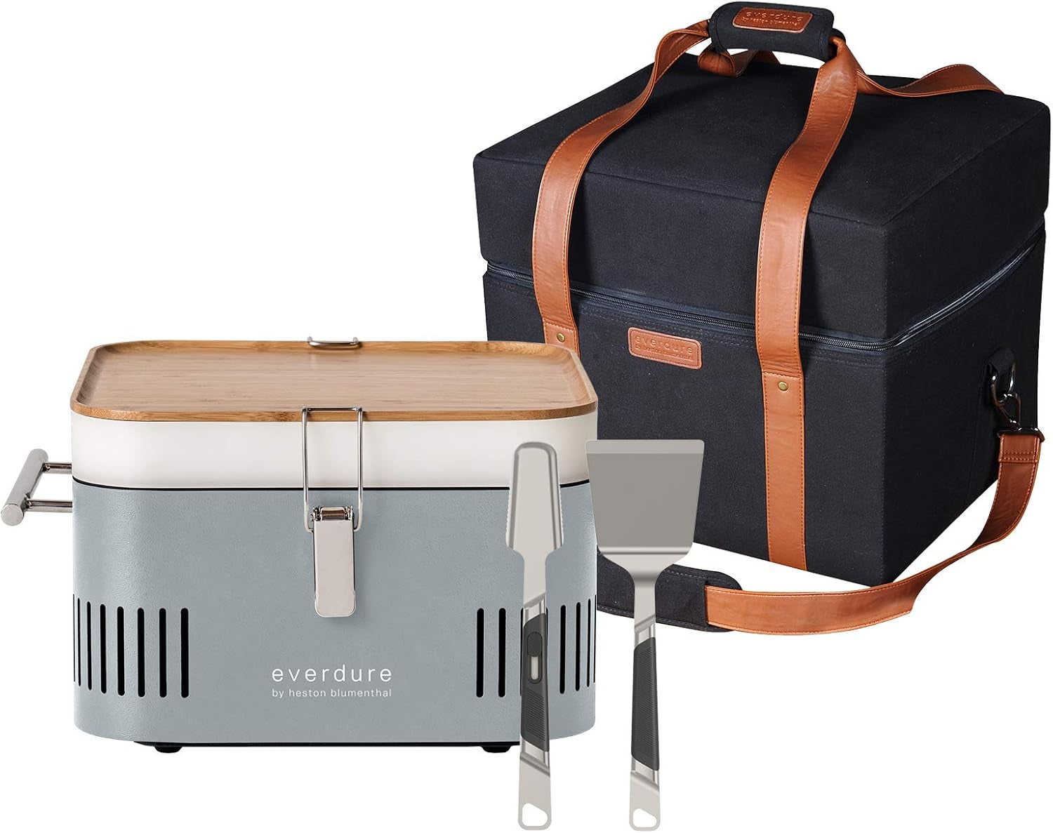 by Heston Blumenthal CUBE Portable Charcoal Grill with Travel Bag & Grilling Accessories Included: Perfect Grills for Picnics, Tailgating, Beach, Camping or Tabletop Patio BBQ, Stone