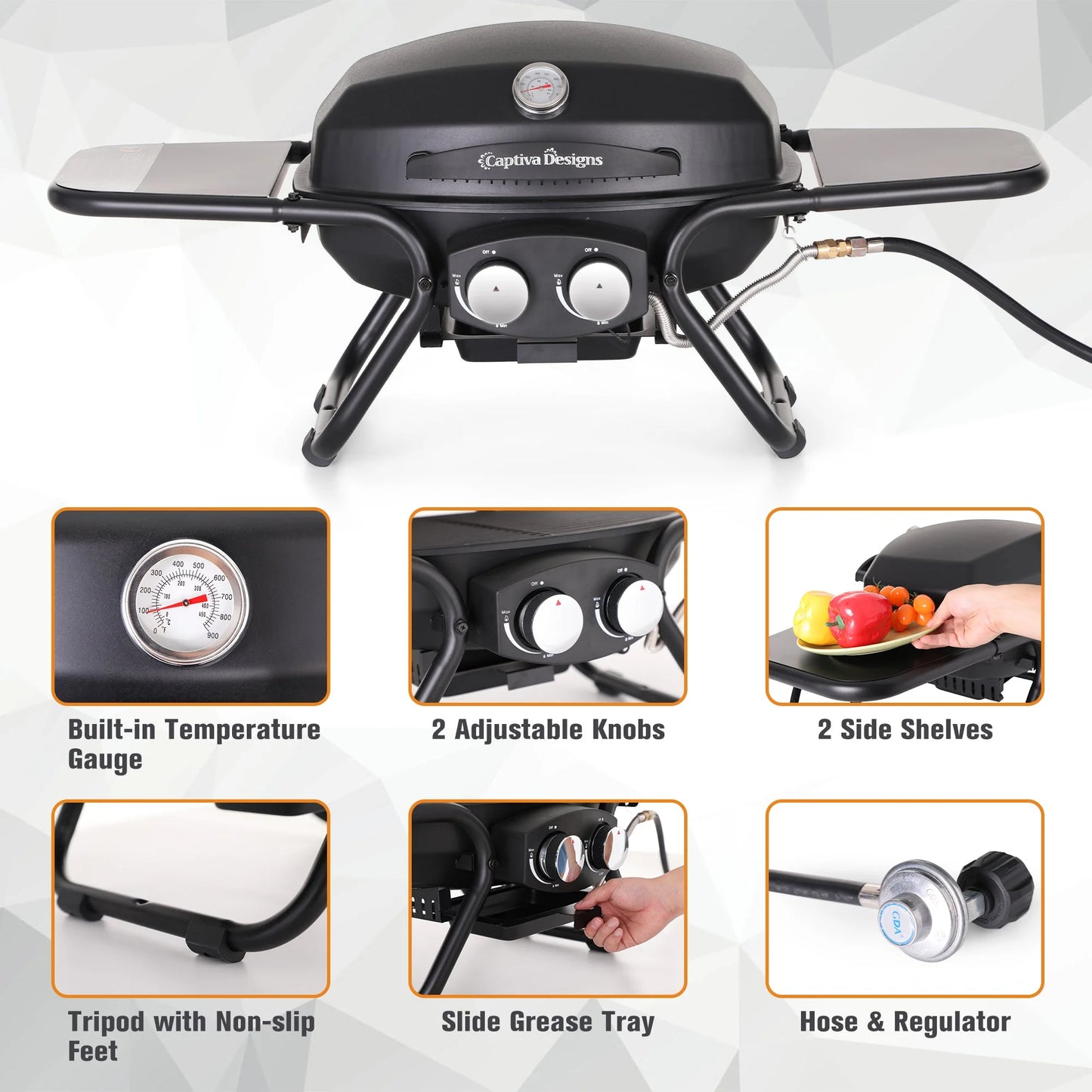 2 Burner 15,000 BTU Portable Propane Gas Grill