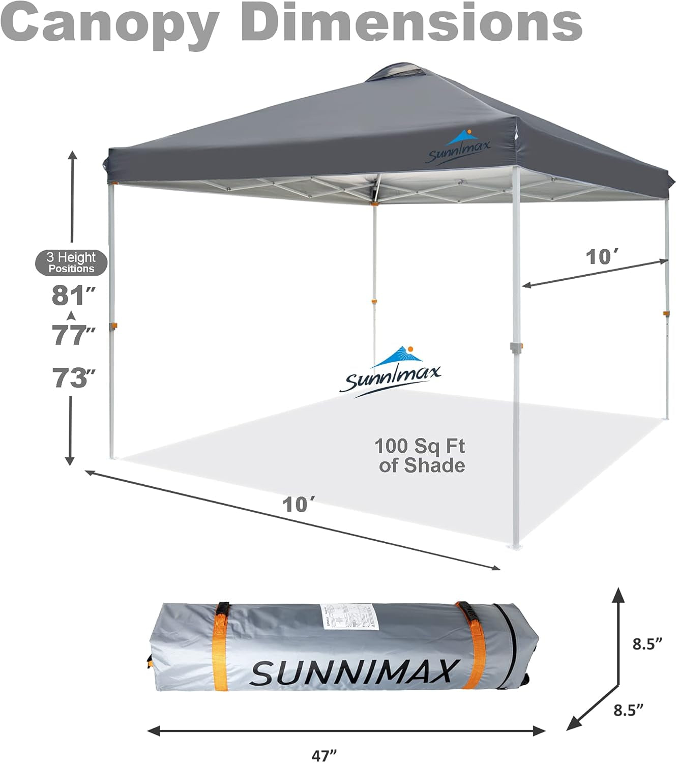 Canopy Tent,10X10 Pop up Canopy Tents for Parties,Portable Folding Tailgate Tent with Waterproof Roof, Roller Bag,Bonus 4 Sand Bags(10X10Ft,Dark Grey)