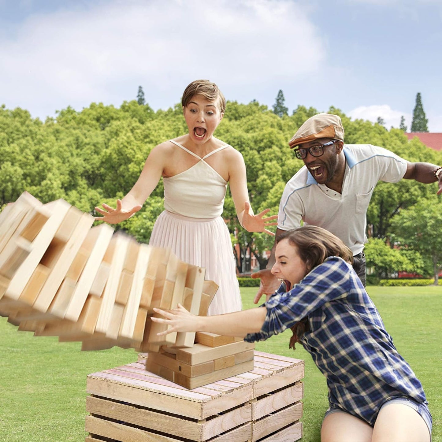 Giant Tumble Tower, Pine Wooden Topple Game Classic Block Stacking for Kids/Adults/Family, 54 PCS (Stack from 1.77Ft to over 4Ft)