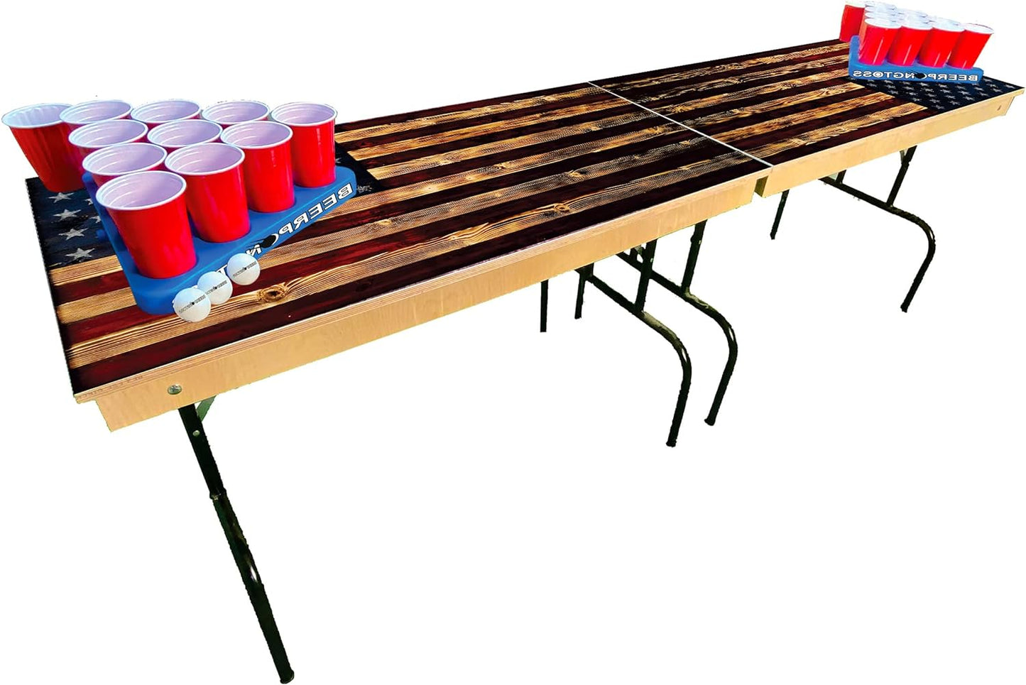 2-In-1 Cornhole & Pong Table - for College, Tailgate, Parties | Includes - 8Ftpong Table, Cornhole Board Set 4X2Ft, (8) Cornhole Bags (22) Cups (6) Pong Balls & (2) Racks