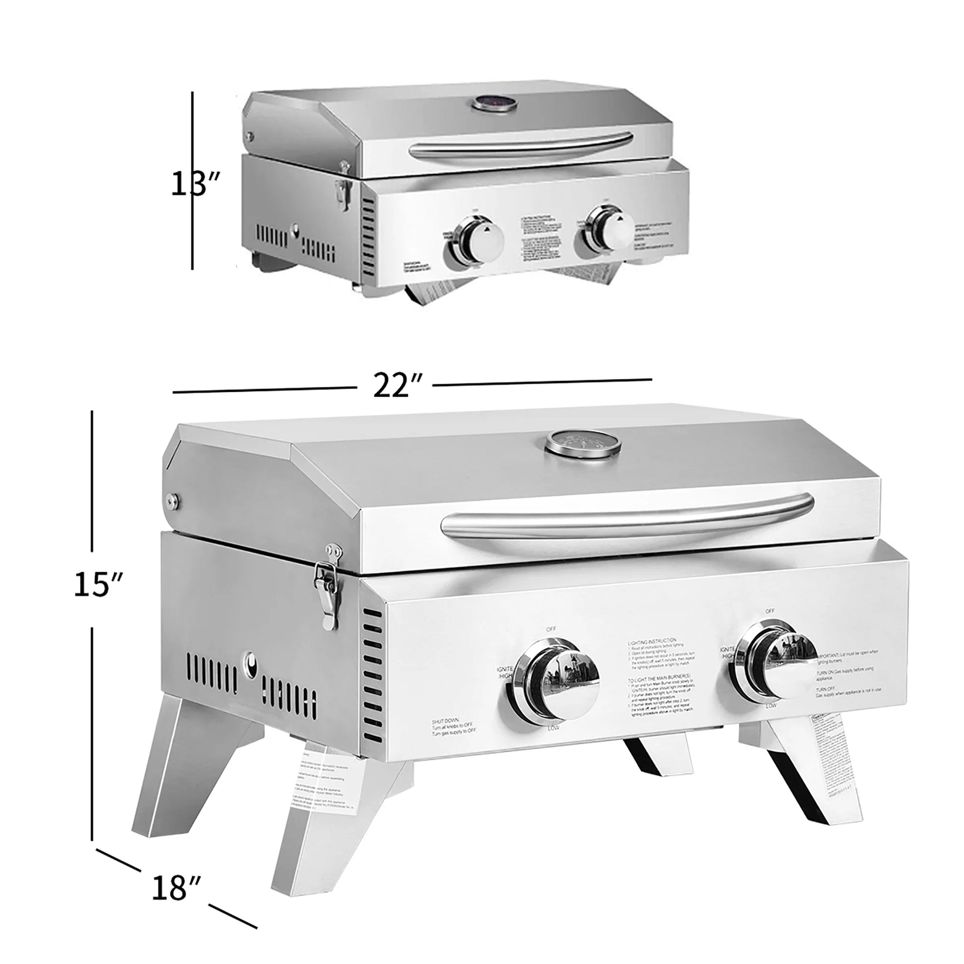 20,000 BTU Stainless Steel Propane Grill for Outdoor Camping, Picnics, Tailgating, Sliver