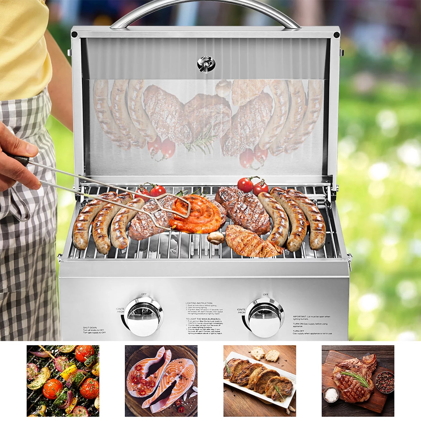 20,000 BTU Stainless Steel Propane Grill for Outdoor Camping, Picnics, Tailgating, Sliver