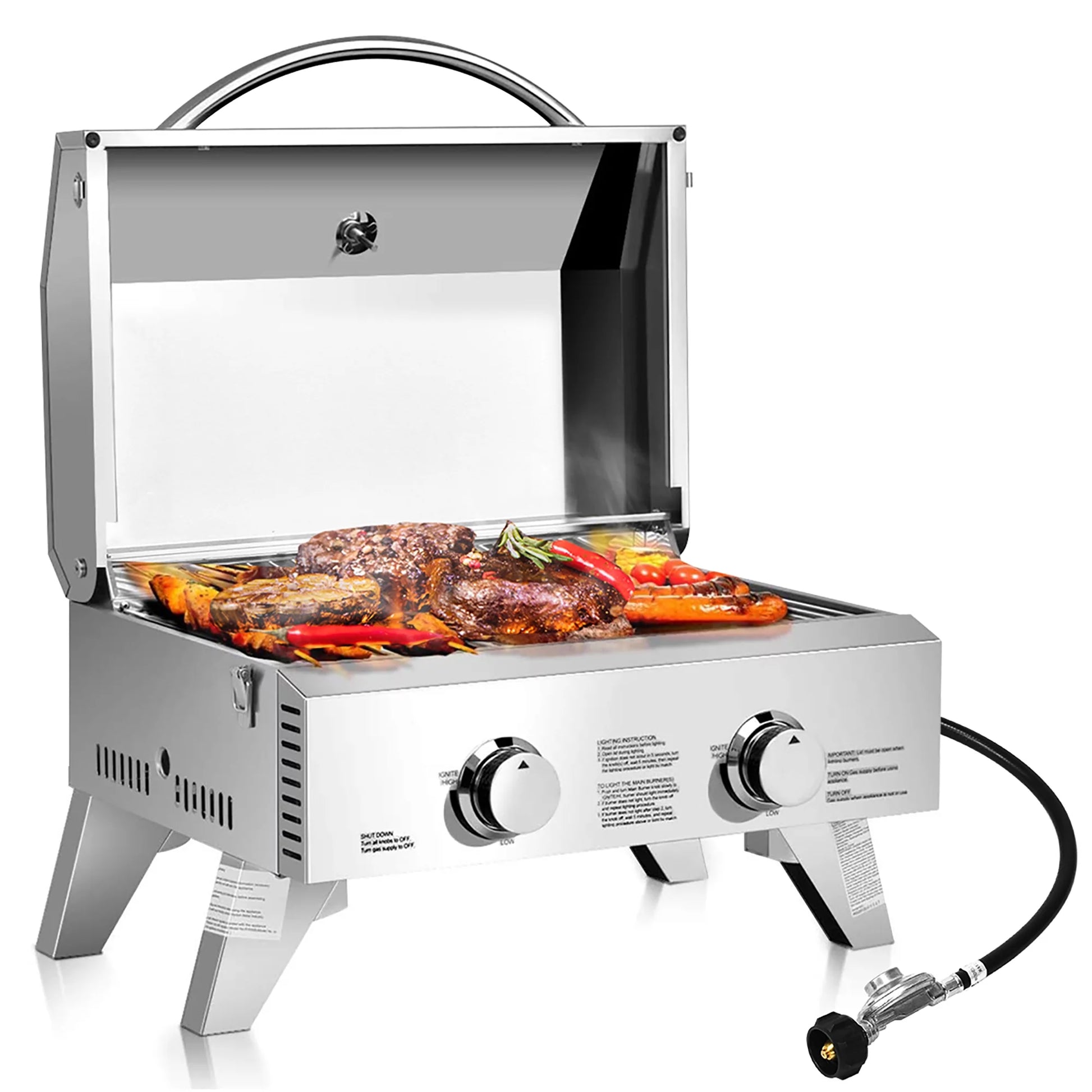 20,000 BTU Stainless Steel Propane Grill for Outdoor Camping, Picnics, Tailgating, Sliver